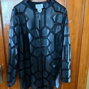 Joseph Ribkoff Black Geometric Cutout Faux leather Jacket